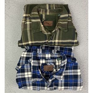 2 Orvis Flannel Shirt Blue Green Long Sleeve Button Thick Shacket Pocket Men's L